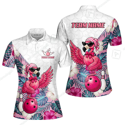 Custom Bowling Jersey Polo Shirt, Flamingo Bowling Floral Seamless Pattern With Leaves Tropical Background Pro Vector