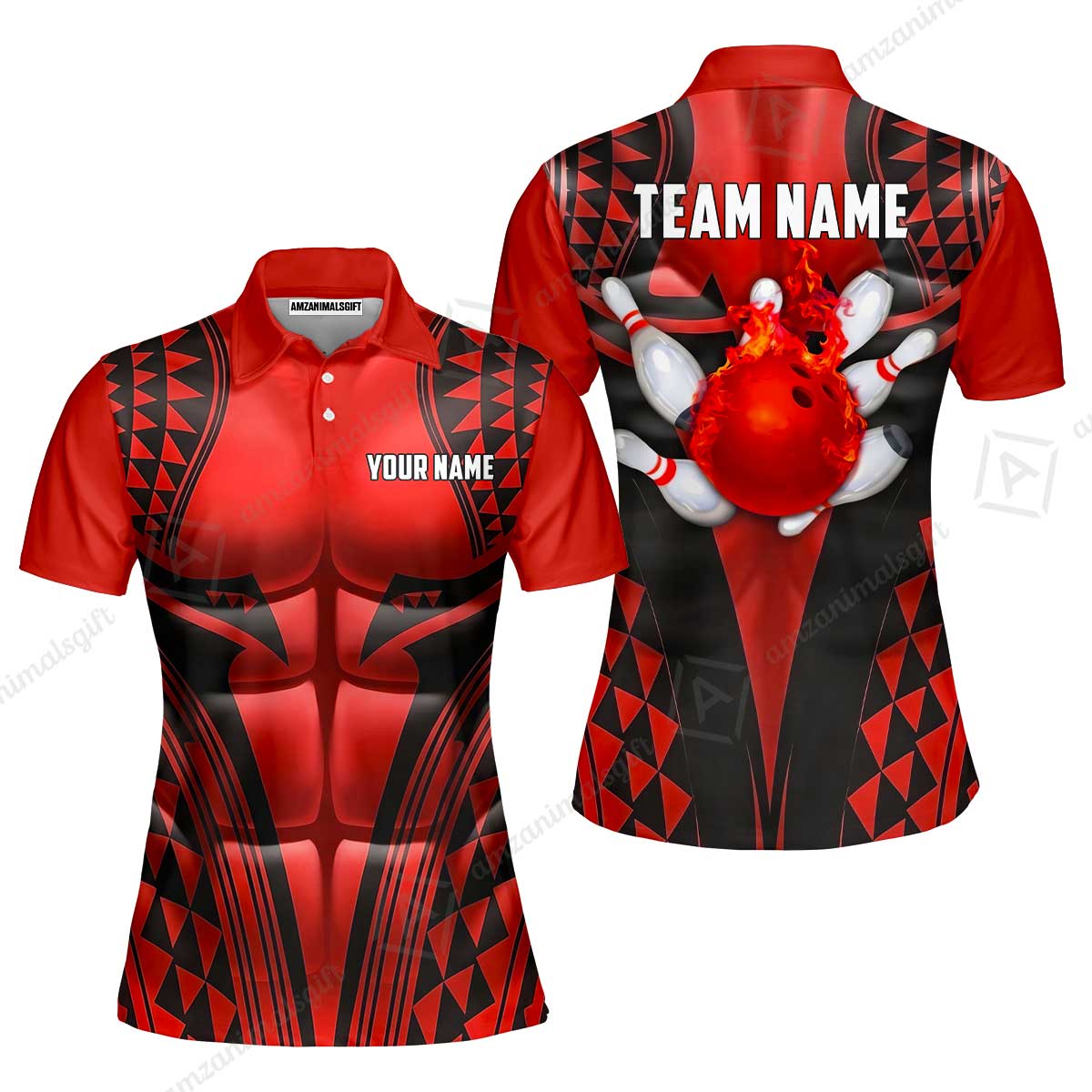 Custom Bowling Jersey Polo Shirt, Polynesian Strike, Custom Bowling Jersey Team Shirt For Players With Name & Team Name