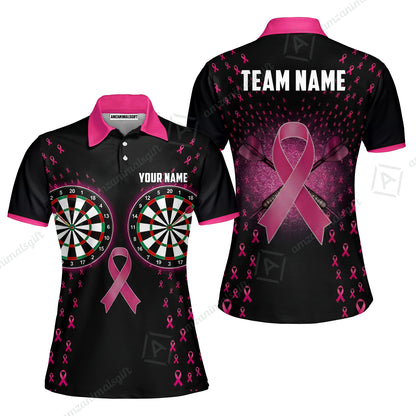 Custom Darts Team Jersey, Personalized Pink Ribbon Darts Polo Shirt For Players With Name & Team Name