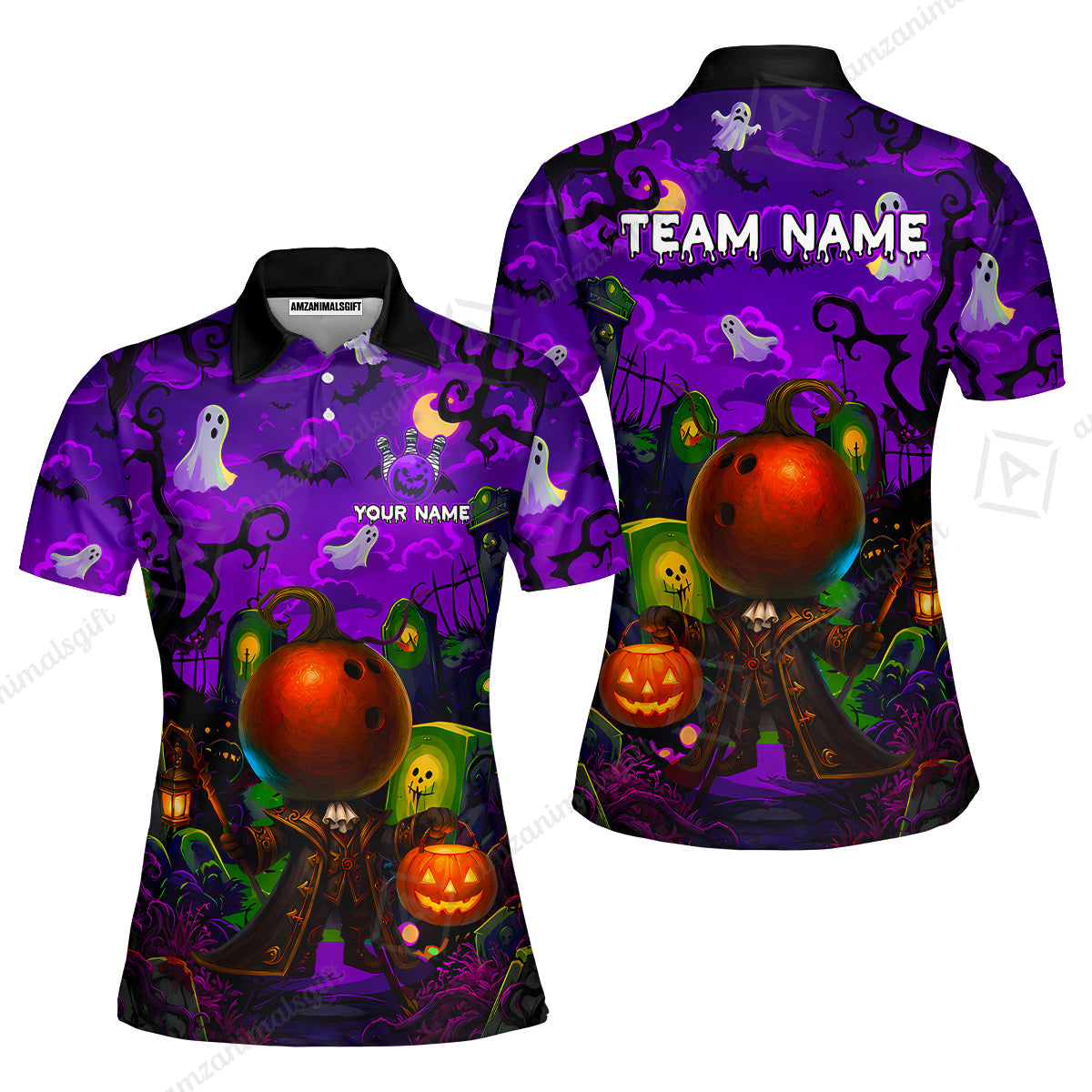 Custom Bowling Jersey Polo Shirt, Halloween Spooky Strike, Custom Bowling Jersey Team Shirt For Players With Name & Team Name