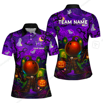 Custom Bowling Jersey Polo Shirt, Halloween Spooky Strike, Custom Bowling Jersey Team Shirt For Players With Name & Team Name