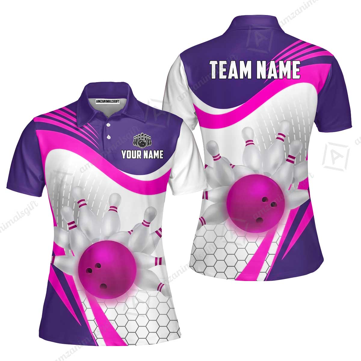 Custom Bowling Jersey Polo Shirt, Geometric Streamline & Fresh Mint, Custom Bowling Jersey Team Shirt For Players With Name & Team Name