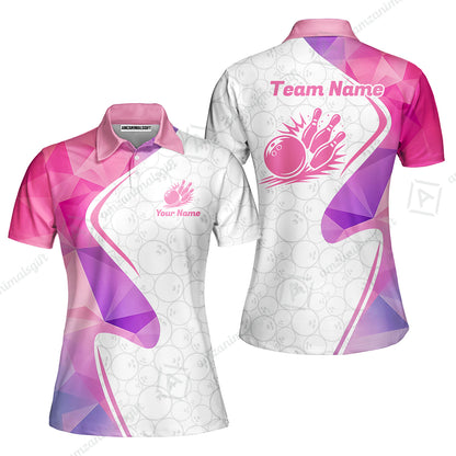 Custom Bowling Jersey Polo Shirt, Polygon Pink Color Purple, Custom Bowling Jersey Team Shirt For Players With Name and Team Name