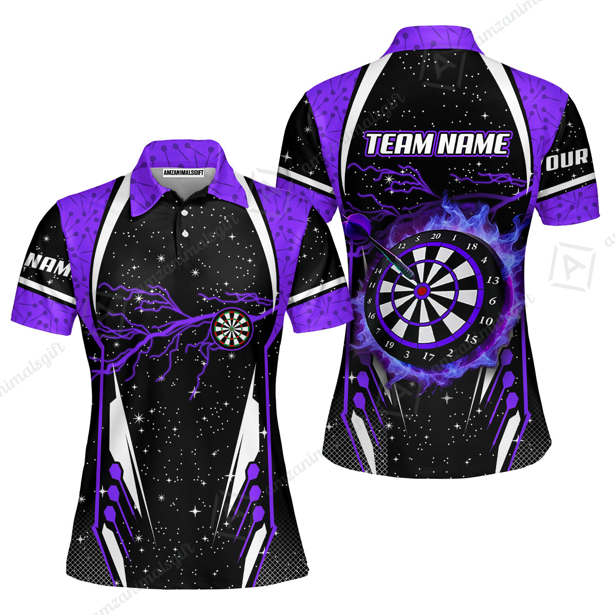 Custom Lightning Glitter Darts Team Unisex Polo Shirts, Customized Name Team Name Darts Team Jerseys Uniform