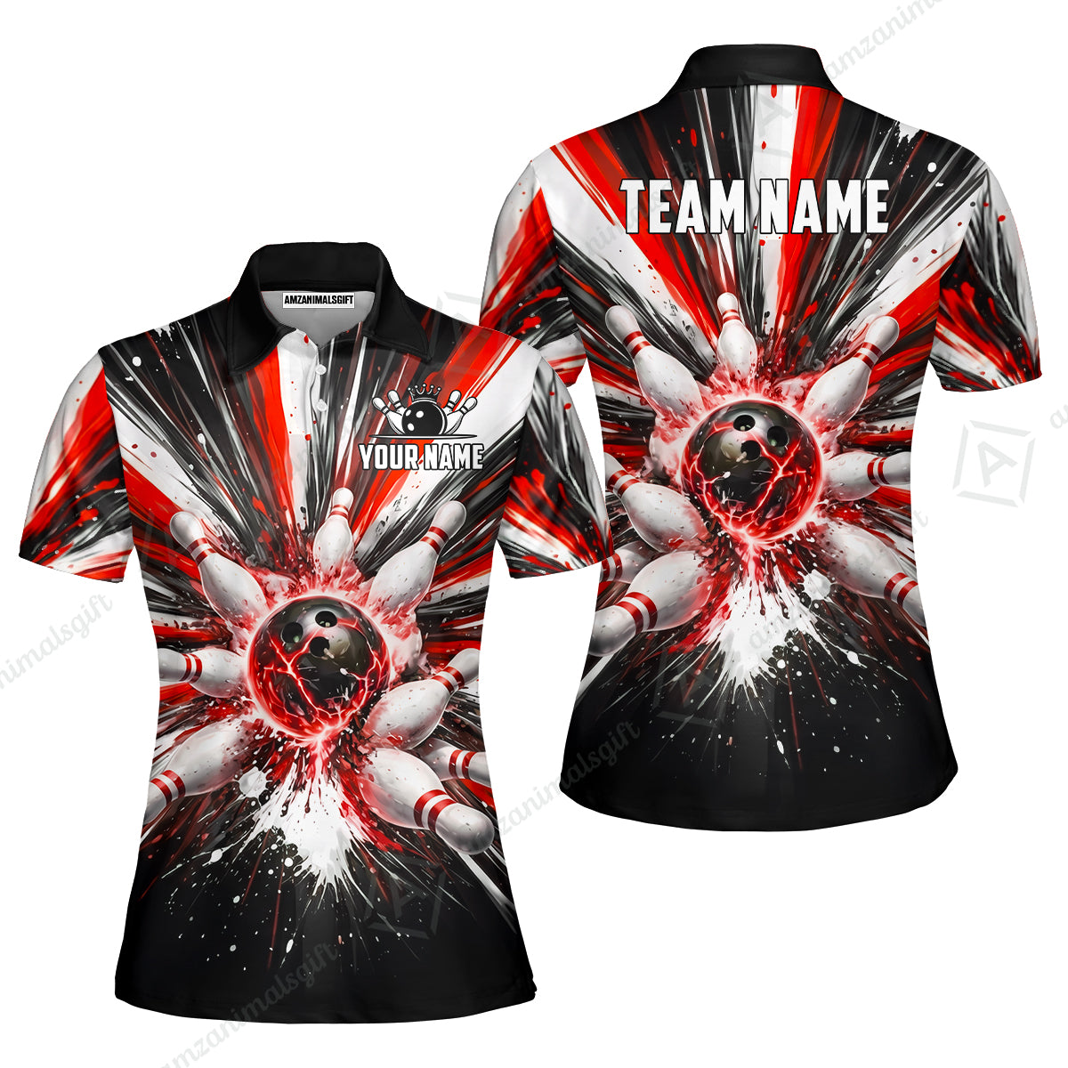 Custom Bowling Jersey Polo Shirt, Electric Burst Explosion, Custom Bowling Jersey Team Shirt For Players With Name and Team Name