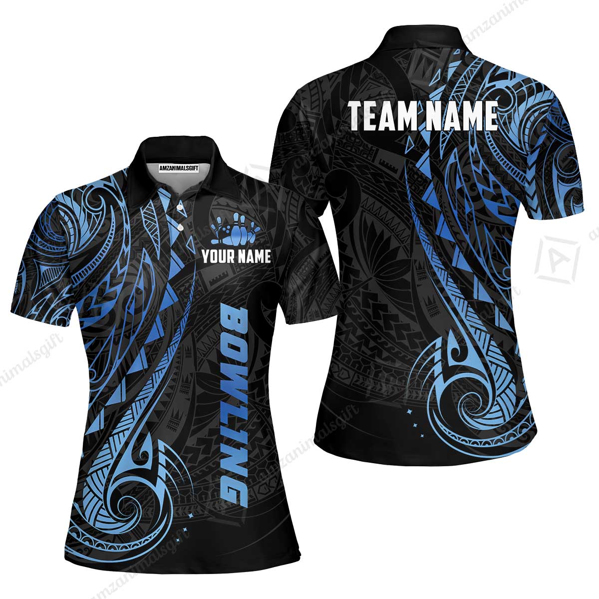 Custom Bowling Jersey Polo Shirt, Polynesian Maori Tribal Tattoo Bowling, Custom Bowling Jersey Team Shirt For Players With Name and Team Name
