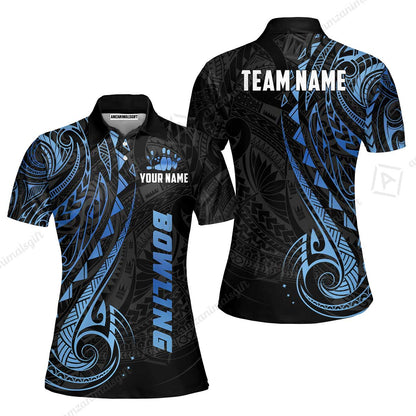 Custom Bowling Jersey Polo Shirt, Polynesian Maori Tribal Tattoo Bowling, Custom Bowling Jersey Team Shirt For Players With Name and Team Name