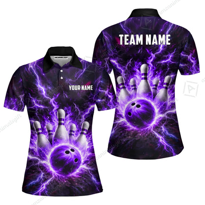 Custom Bowling Jersey Polo Shirt, Electric Lightning Storm Bowling, Custom Bowling Jersey Team Shirt For Players With Name and Team Name