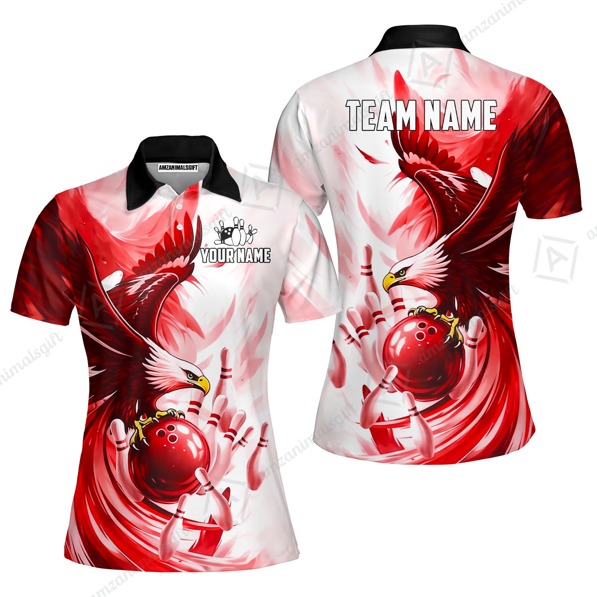 Custom Bowling Jersey Polo Shirt, Soaring Eagle, Custom Bowling Jersey Team Shirt For Players With Name & Team Name