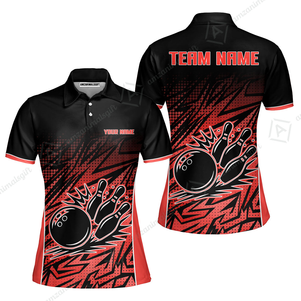 Customized Bowling Unisex Polo Shirt, Abstract Sameless Pattern Color Bowling Uniforms, Personalized Name And Team Name