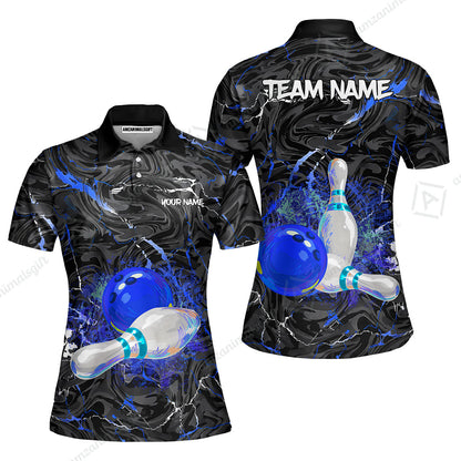 Customized Bowling Unisex Polo Shirt, Swirling Marbled Pattern Vibrant Veins, Bowling Uniforms, Personalized Name And Team Name
