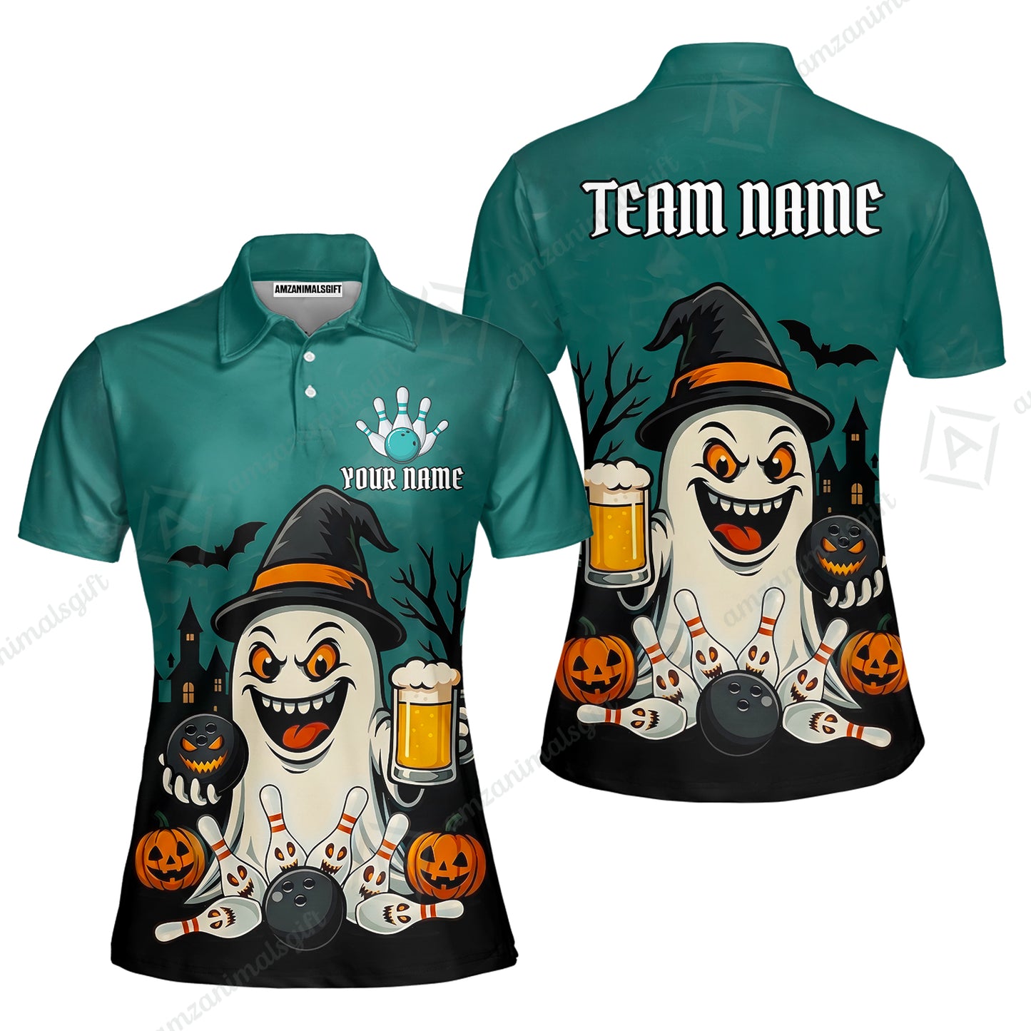 Custom Bowling Jersey Polo Shirt, Bowling Halloween Witch, Custom Bowling Jersey Team Shirt For Players With Name & Team Name