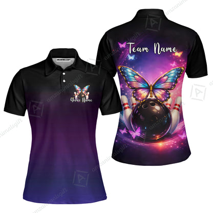 Custom Bowling Polo Shirt, Midnight Butterfly Bowling, Custom Bowling Polo Team Shirt With Name & Team Name