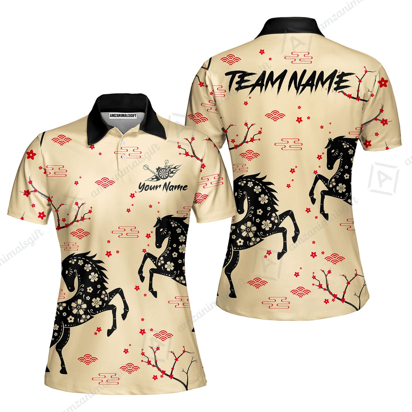 Custom Darts Jersey Polo Shirt, Cherry Blossom Darts, Custom Dart Jersey Team Shirt For Players With Name & Team Name