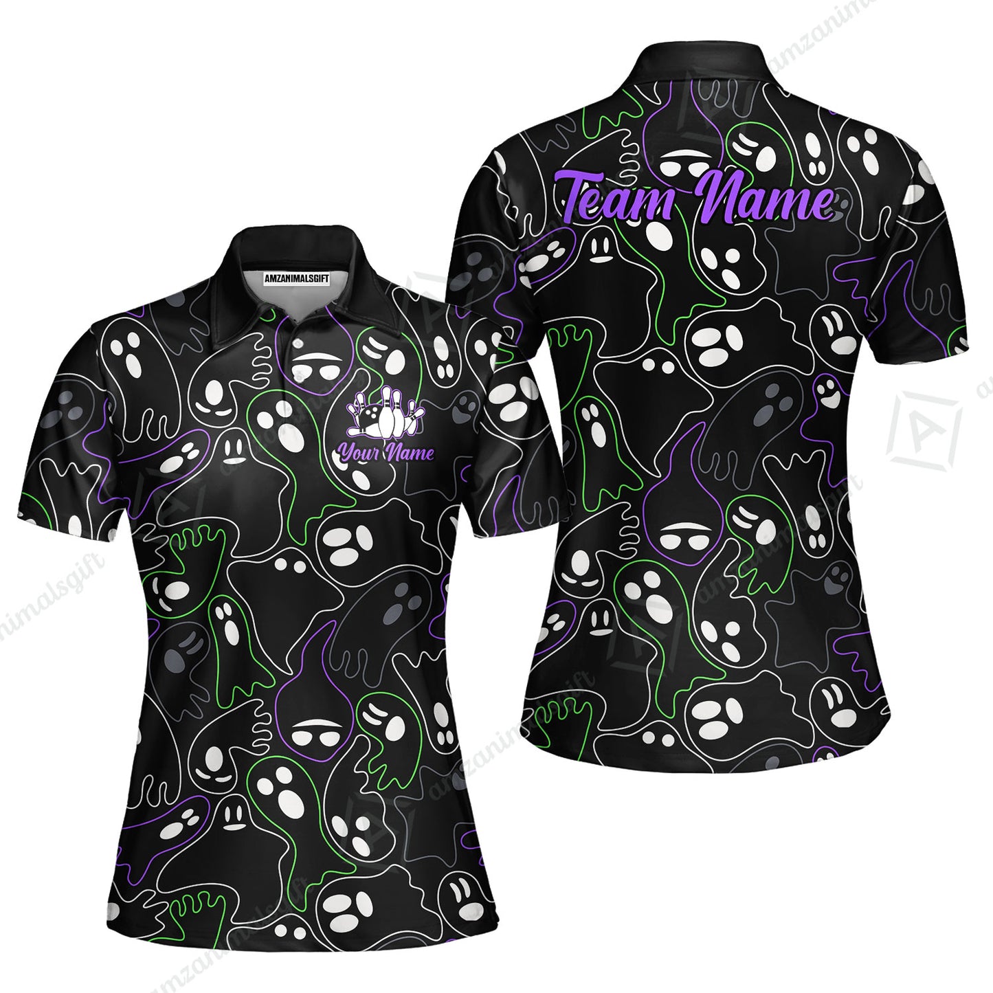 Custom Bowling Jersey Polo Shirt, Halloween Ghost Bowling, Custom Bowling Jersey Team Shirt For Players With Name & Team Name