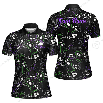 Custom Bowling Jersey Polo Shirt, Halloween Ghost Bowling, Custom Bowling Jersey Team Shirt For Players With Name & Team Name
