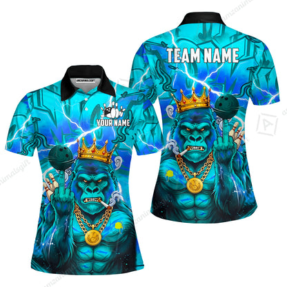 Custom Bowling Jersey Polo Shirt, Rebellious Gorilla King & Street Graffiti, Custom Bowling Jersey Team Shirt For Players With Name & Team Name