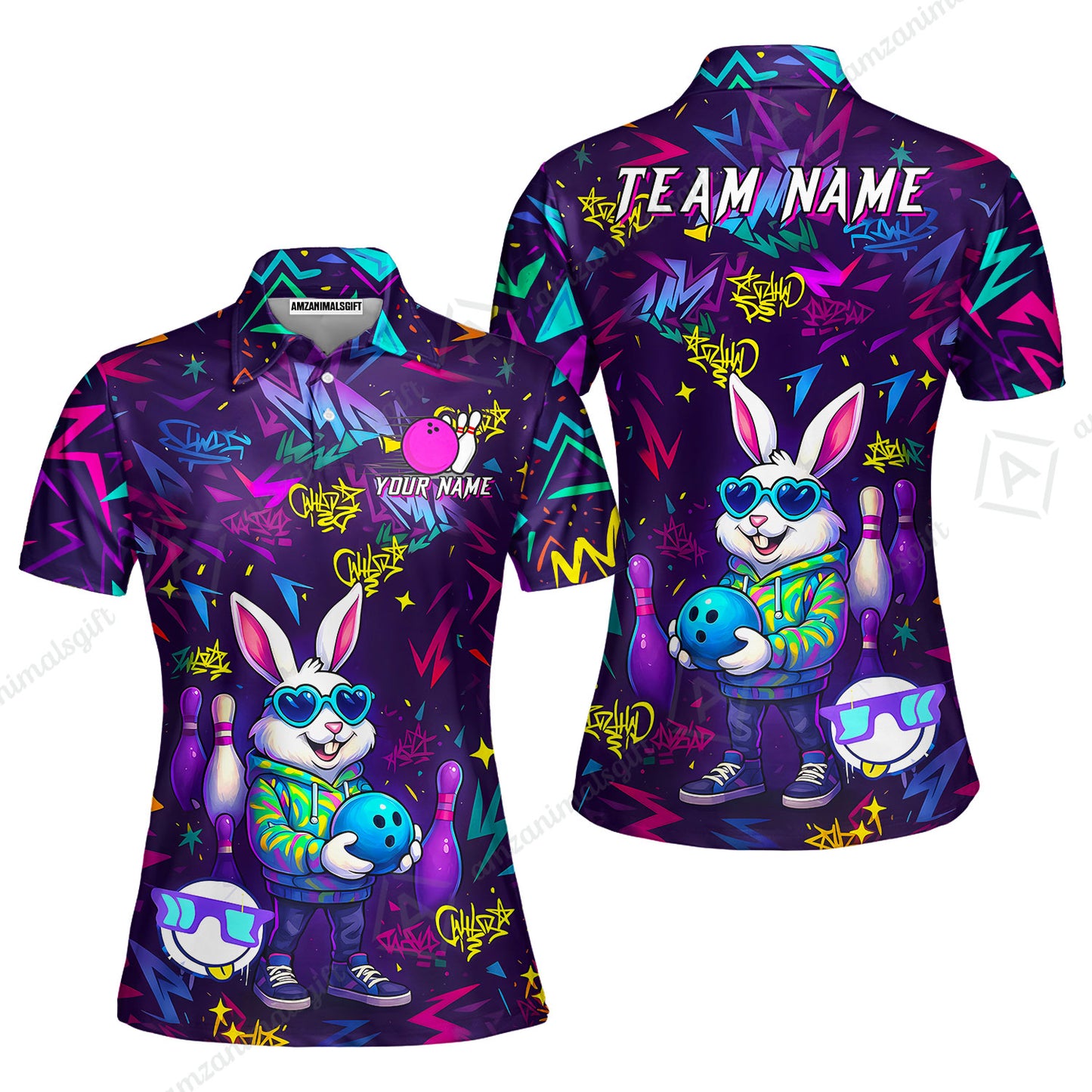 Custom Hip Hop Rabbit Bowling Jersey Polo Shirt, Custom Hip Hop Rabbit Bowling Jersey Team Shirt For Players With Name & Team Name