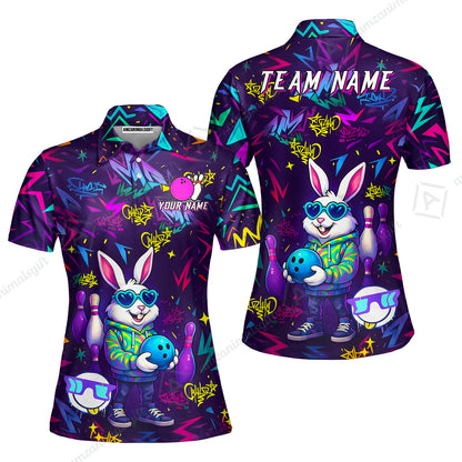 Custom Hip Hop Rabbit Bowling Jersey Polo Shirt, Custom Hip Hop Rabbit Bowling Jersey Team Shirt For Players With Name & Team Name