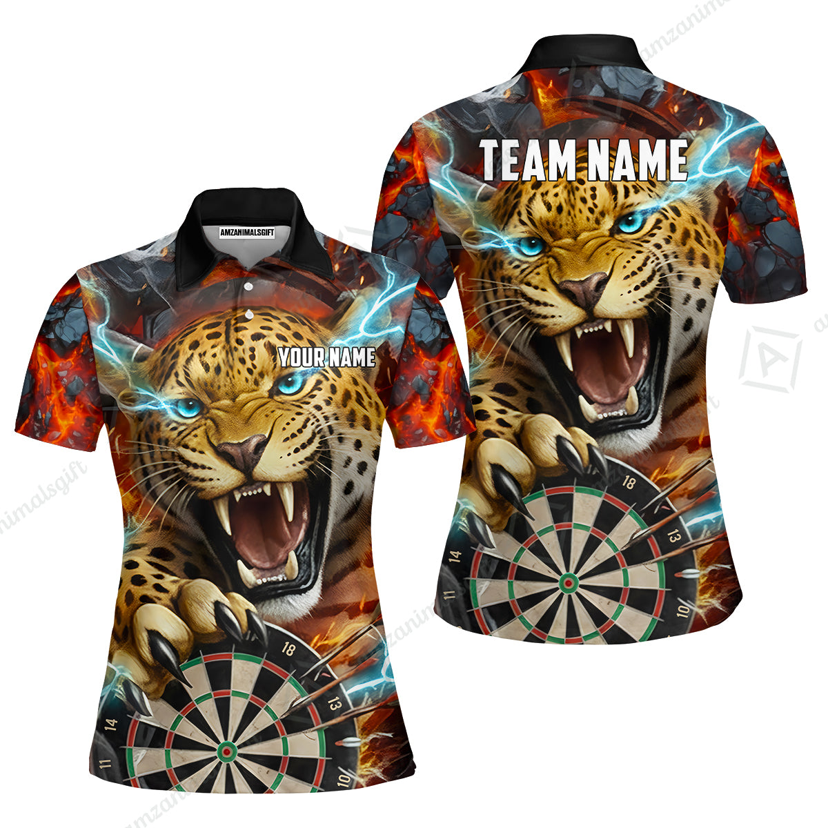 Custom Darts Team Jersey, Personalized Leopard Darts Polo Shirt For Players With Name & Team Name