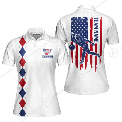 Custom Bowling Jersey Polo Shirt, Patriotic Argyle USA Flag Bowler, Custom Bowling Jersey Team Shirt For Players With Name & Team Name