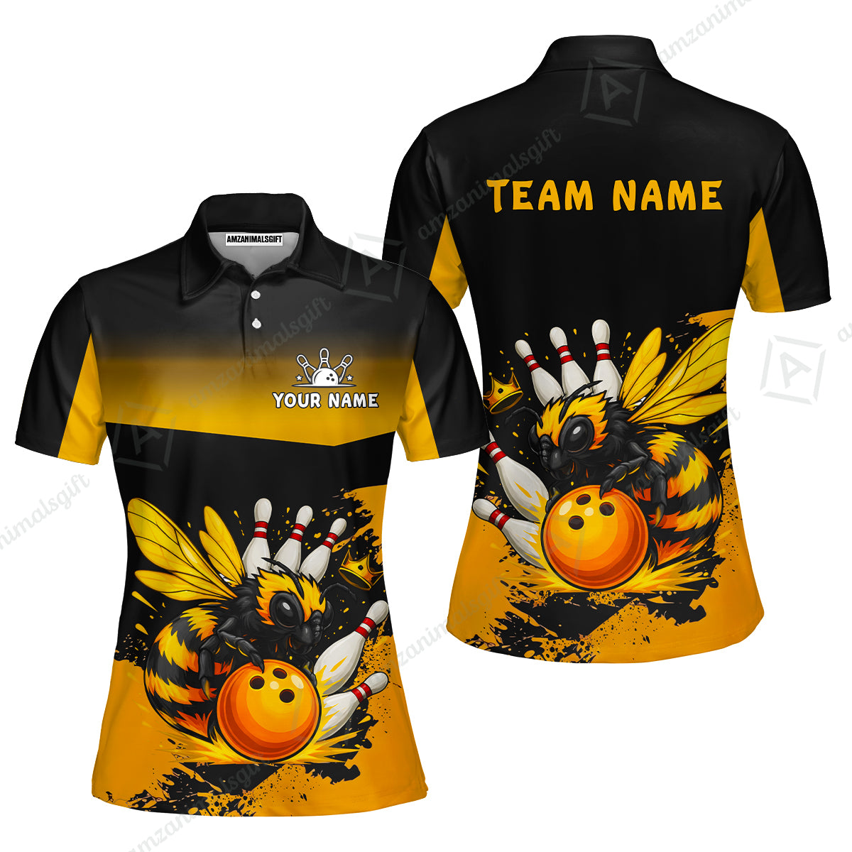 Custom Bowling Jersey Polo Shirt, Aggressive Yellow Jacket Swarm, Custom Bowling Jersey Team Shirt For Players With Name and Team Name