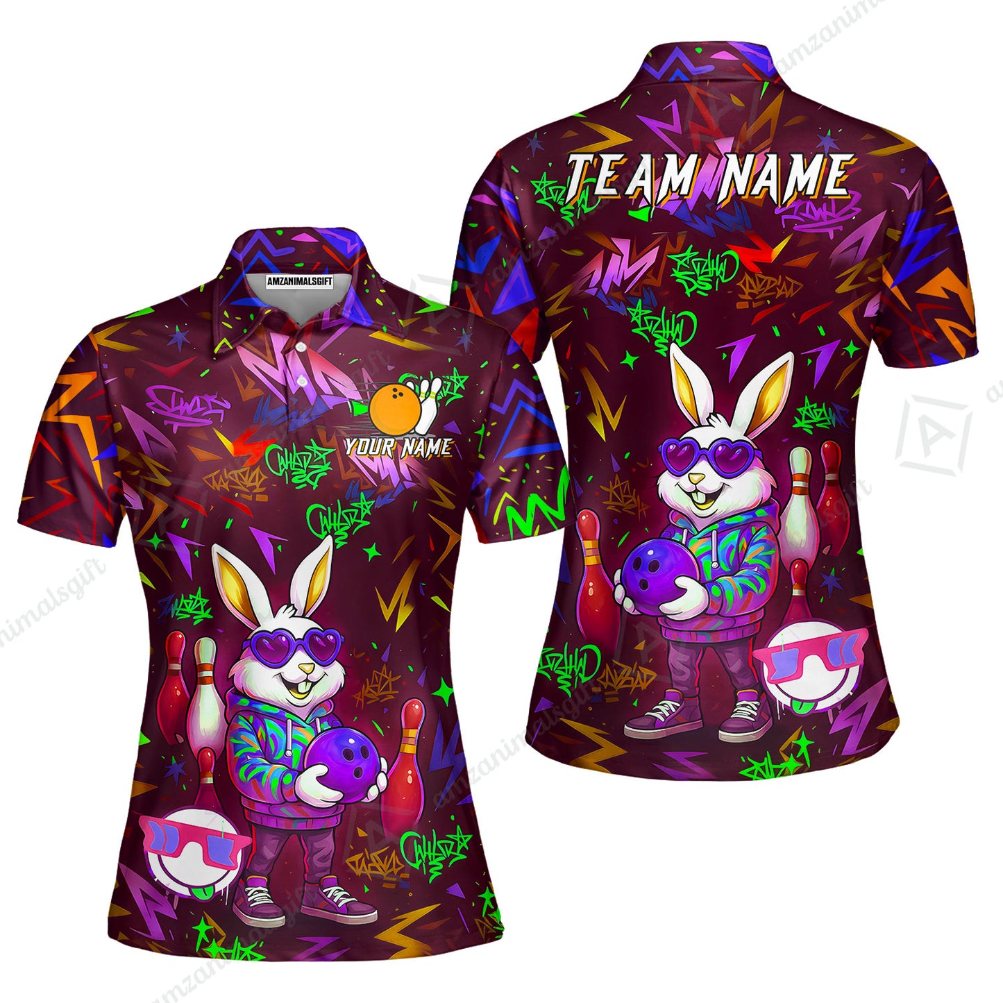 Custom Hip Hop Rabbit Bowling Jersey Polo Shirt, Custom Hip Hop Rabbit Bowling Jersey Team Shirt For Players With Name & Team Name