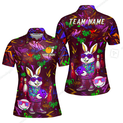 Custom Hip Hop Rabbit Bowling Jersey Polo Shirt, Custom Hip Hop Rabbit Bowling Jersey Team Shirt For Players With Name & Team Name