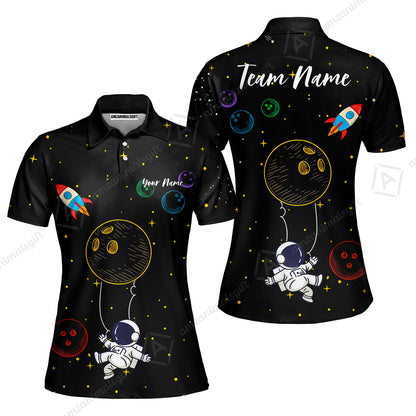 Custom Bowling Jersey Polo Shirt, Spaceman Bowling Galaxy, Custom Bowling Jersey Team Shirt For Players With Name and Team Name