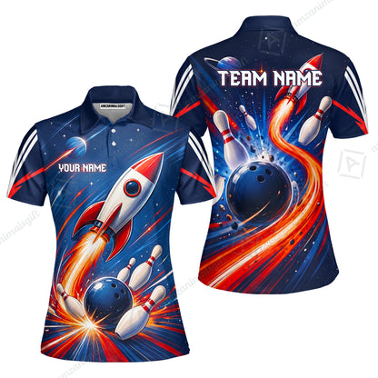 Custom Bowling Jersey Polo Shirt, Bowling Strike Rocket, Custom Bowling Jersey Team Shirt For Players With Name and Team Name