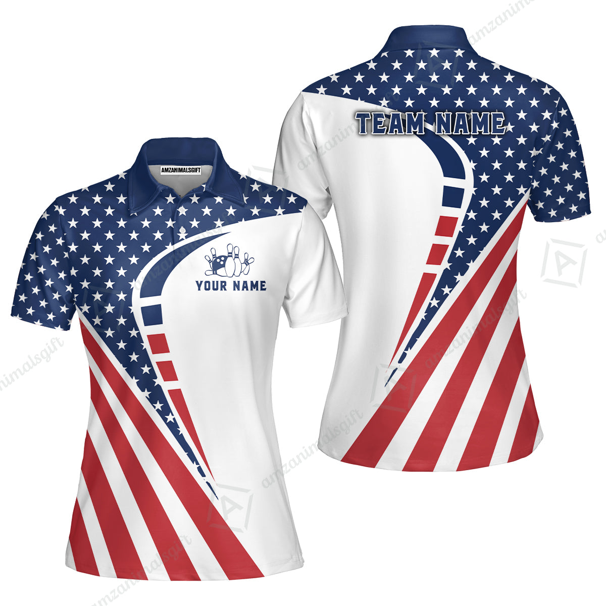 Custom Bowling Jersey Polo Shirt, 4th of July Patriotic Bowling, Custom Bowling Jersey Team Shirt For Players With Name & Team Name