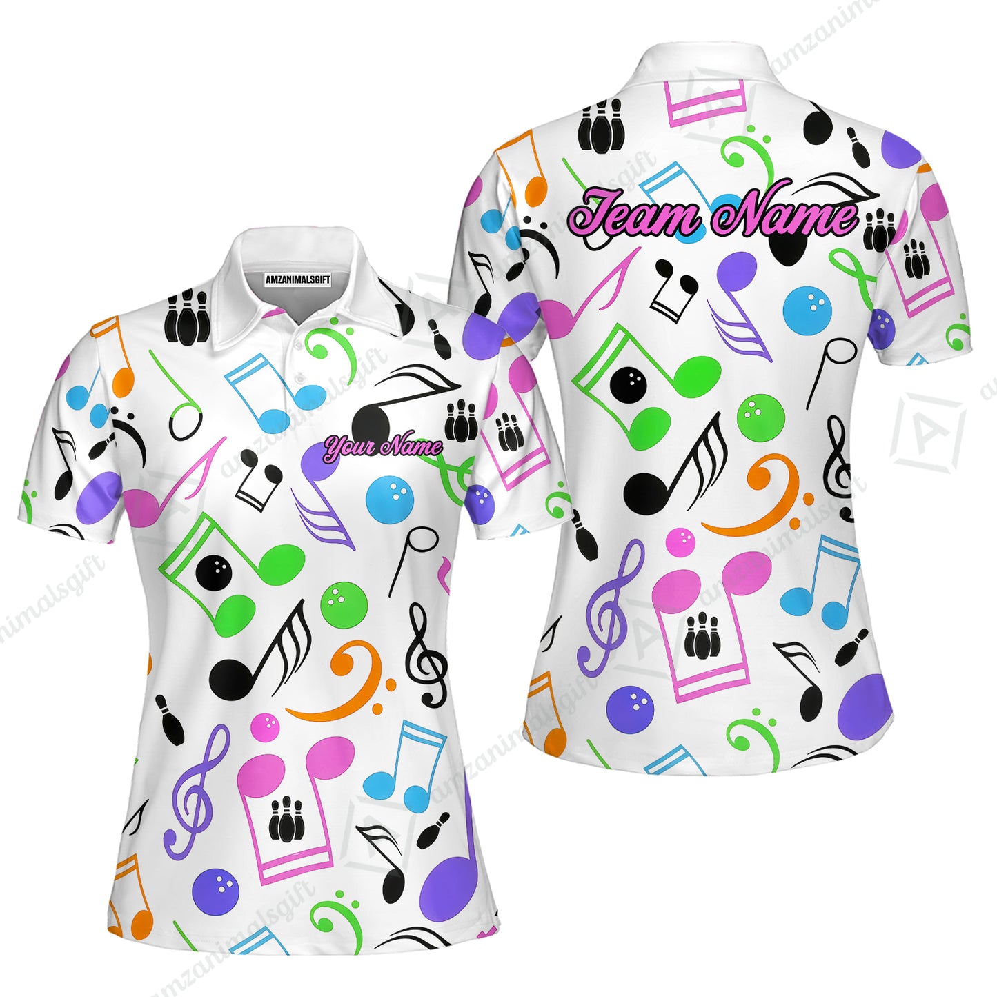 Custom Bowling Jersey Polo Shirt, Colorful Music Bowling, Custom Bowling Jersey Team Shirt For Players With Name & Team Name