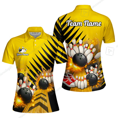 Custom Bowling Quarter Zip Polo Shirt, Yellow Bowling, Custom Bowling Quarter Zip Team Shirt For Players With Name & Team Name