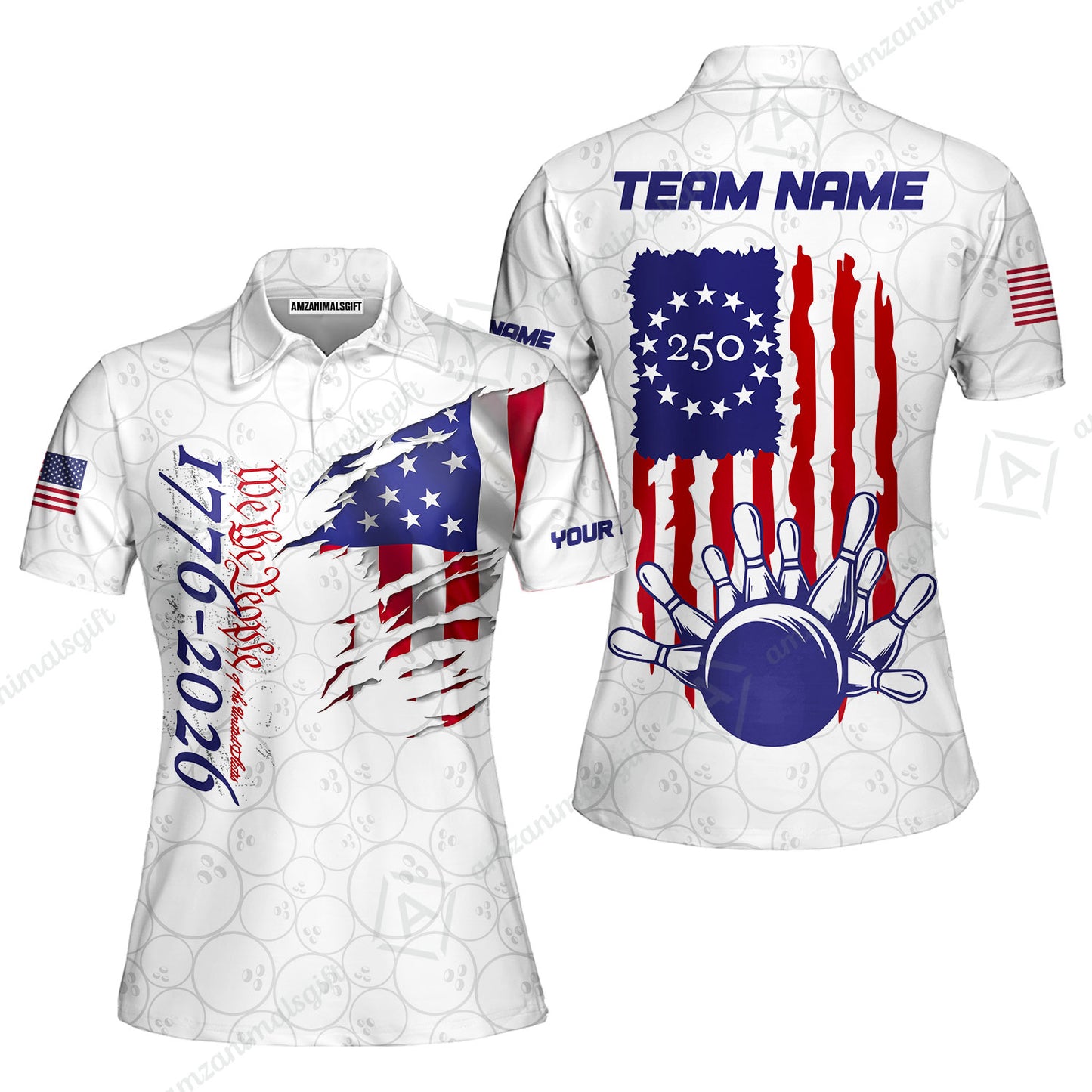 Custom Bowling Jersey Polo Shirt, Semiquincentennial USA 250, Custom Bowling Jersey Team Shirt For Players With Name and Team Name