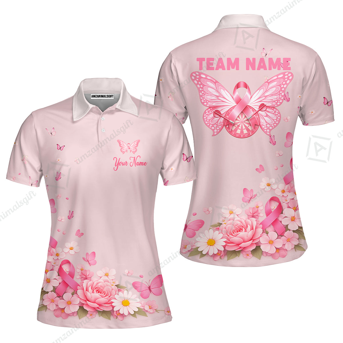 Custom Darts Jersey Polo Shirt, Butterfly Floral Darts, Custom Dart Jersey Team Shirt For Players With Name & Team Name