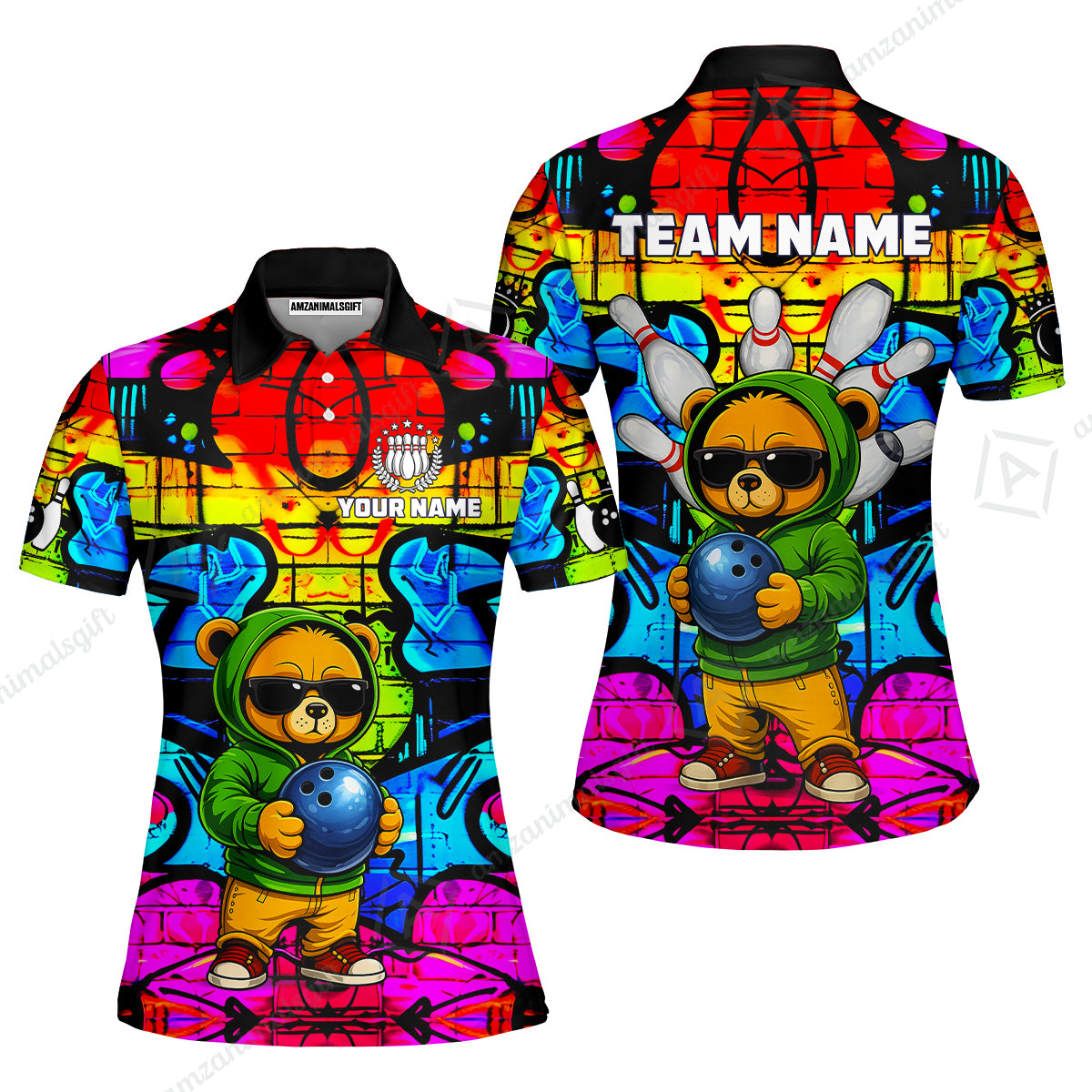Custom Bowling Jersey Polo Shirt, Urban Street Art Bowling, Custom Bowling Jersey Team Shirt For Players With Name & Team Name