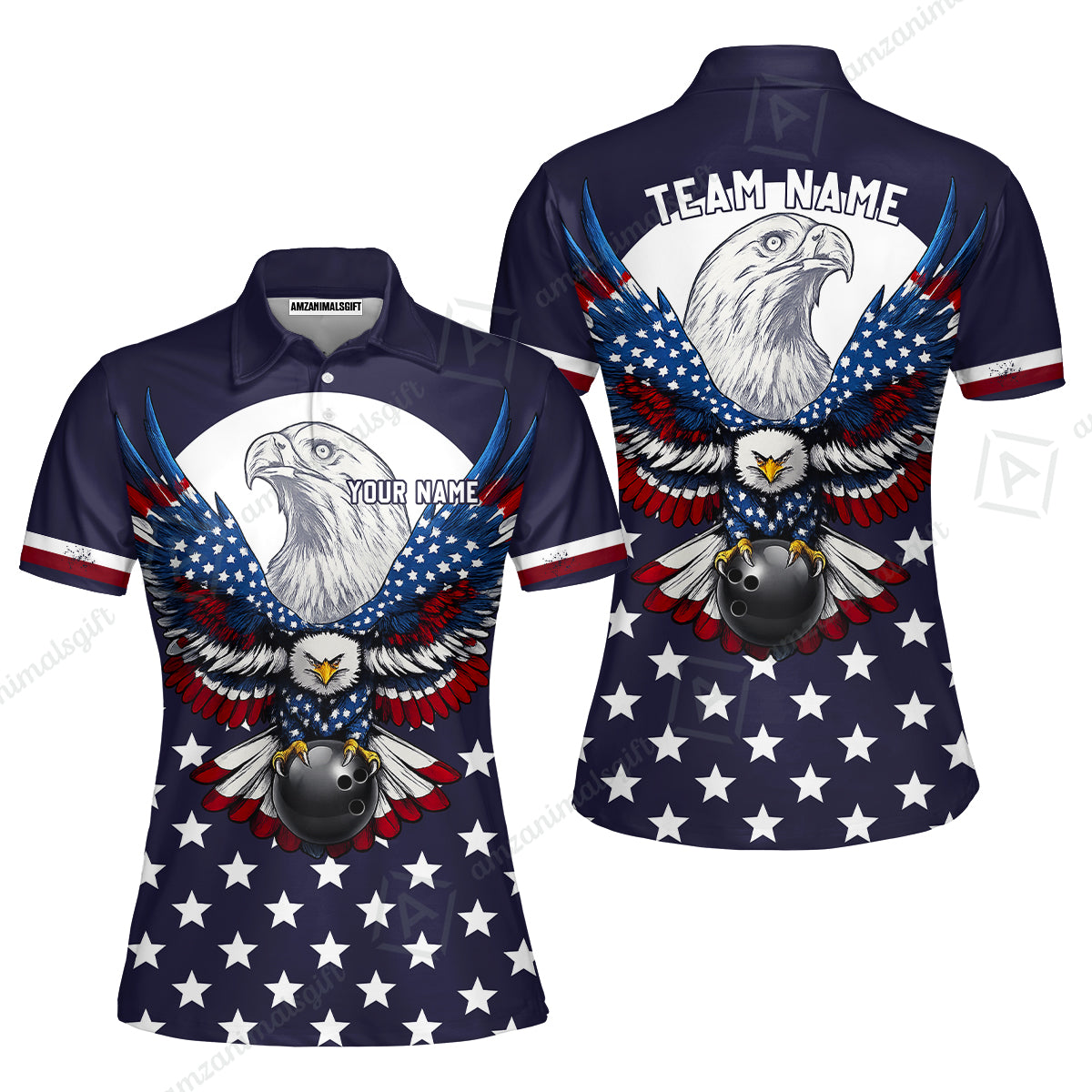 Custom Bowling Jersey Polo, Eagle American Flag, Custom Bowling Jersey Team Shirt For Players With Name & Team Name