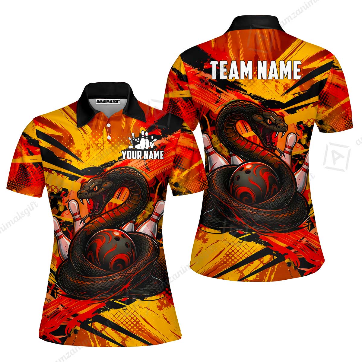 Custom Bowling Jersey Polo Shirt, Viper Venom Strike & Cyberpunk Splash, Custom Bowling Jersey Team Shirt For Players With Name & Team Name