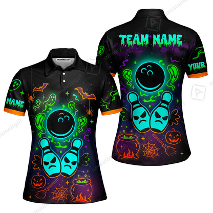 Customized Bowling Shirt, Halloween Neon Bowling, Personalized Polo Shirt For Players With Name & Team Name