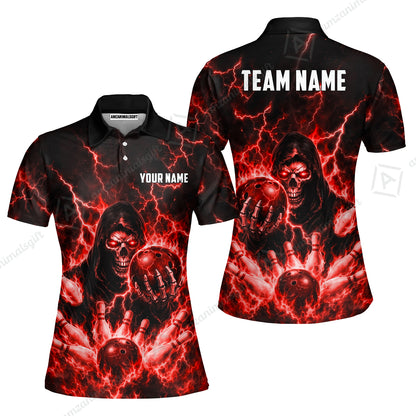 Custom Bowling Jersey Polo Shirt, Lightning Grim Reaper, Custom Bowling Jersey Team Shirt For Players With Name & Team Name