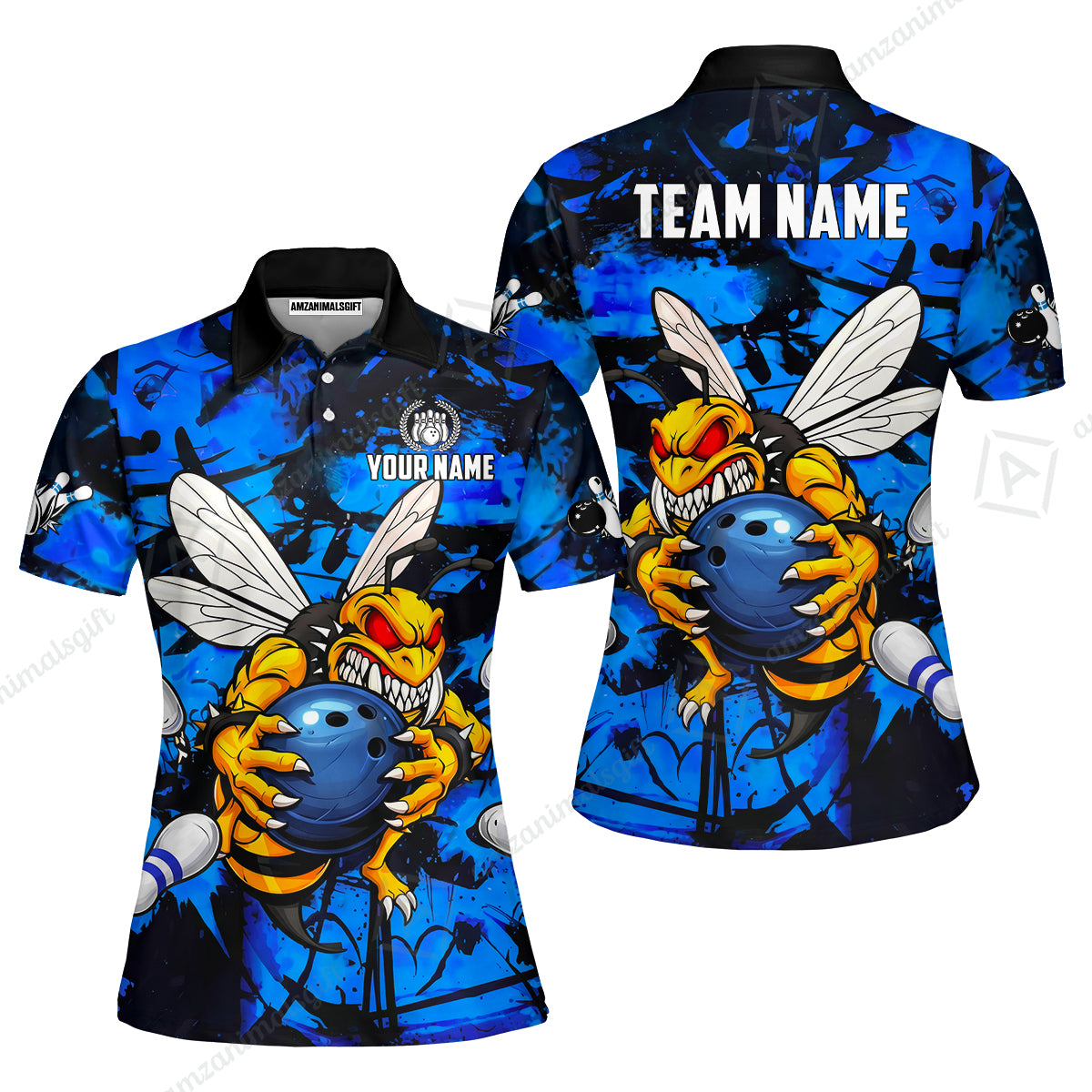 Custom Bowling Jersey Polo Shirt, The Wild Wasp Strike, Custom Bowling Jersey Team Shirt For Players With Name & Team Name