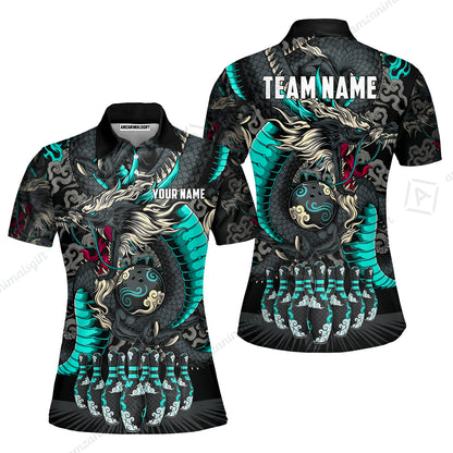 Custom Bowling Jersey Polo Shirt, Oriental Jade Dragon & Classic Clouds, Custom Bowling Jersey Team Shirt For Players With Name & Team Name