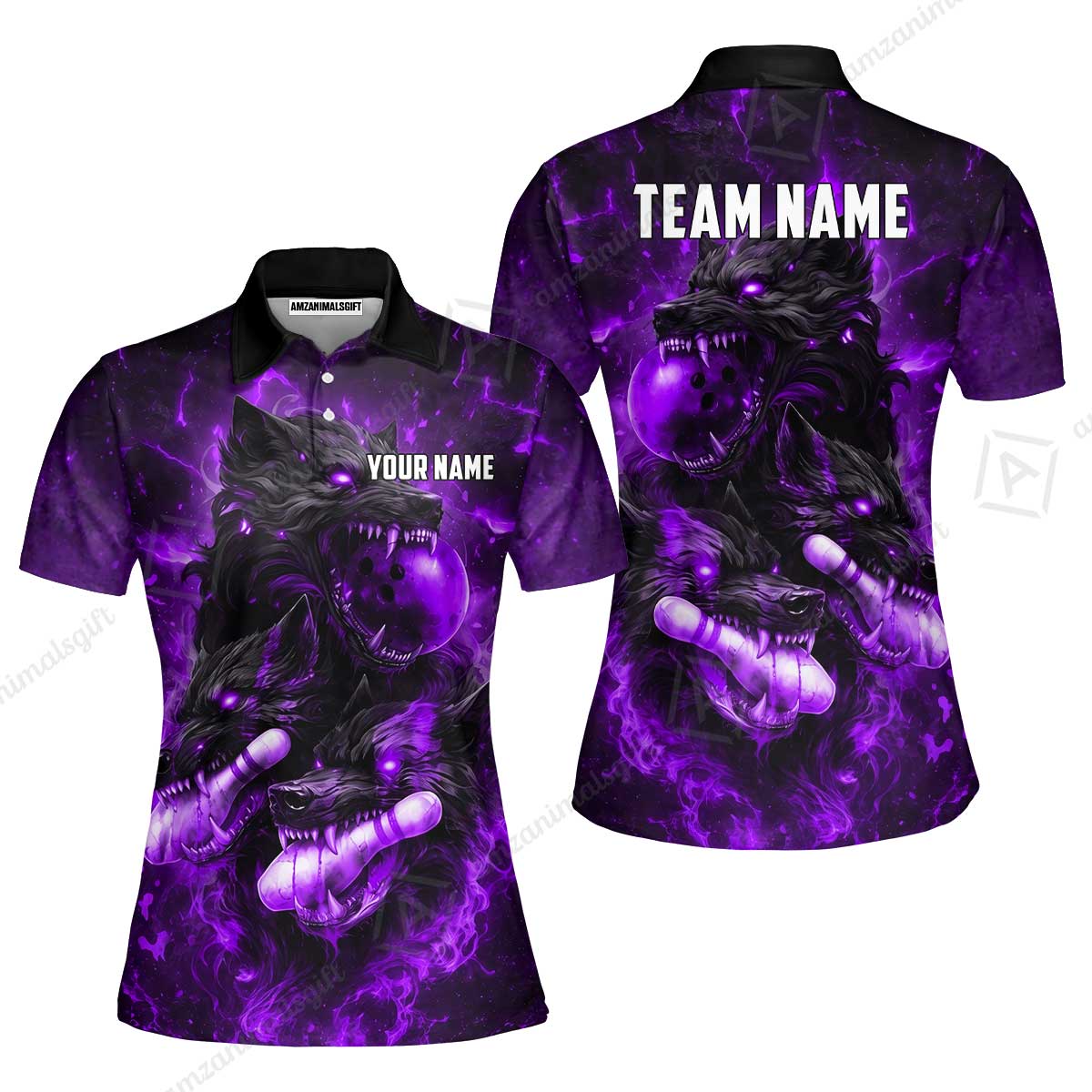 Custom Bowling Jersey Polo Shirt, Dark Fantasy Hellfire Werewolf, Custom Bowling Jersey Team Shirt For Players With Name & Team Name