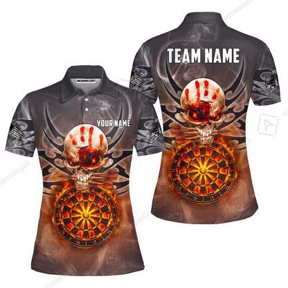 Custom Darts Jersey Polo Shirt, Glowing Fire Skull Tribal, Custom Dart Jersey Team Shirt For Players With Name & Team Name