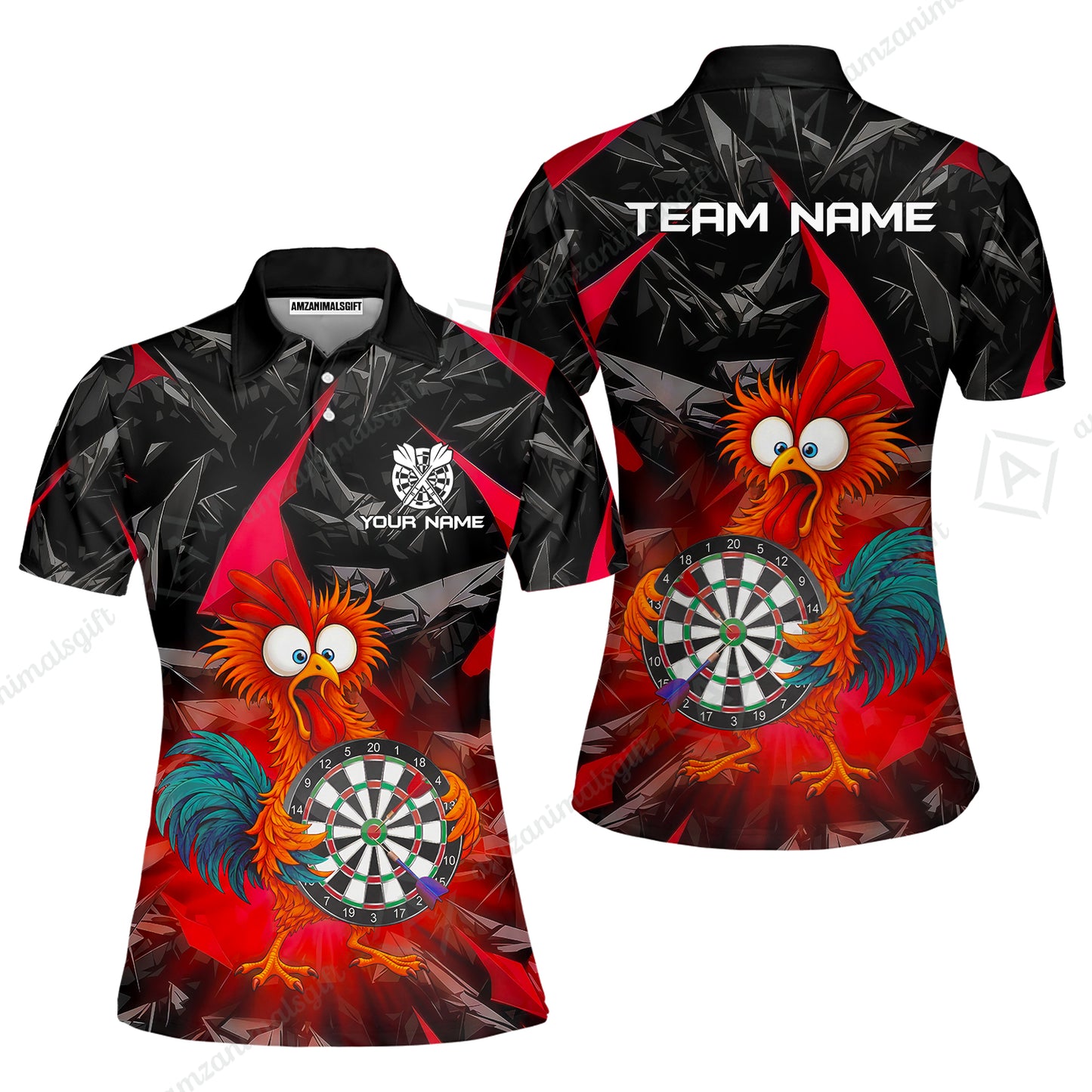 Custom Darts Team Jersey, Personalized Funky Rooster Dart Shirt For Players With Name & Team Name