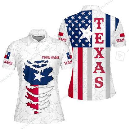 Custom Bowling Jersey Polo Shirt, Bowling Texas Flag Text, Custom Bowling Jersey Team Shirt For Players With Name and Team Name