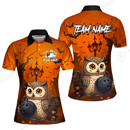 Custom Bowling Jersey Polo Shirt, Owl In Halloween, Personalized Name And Team Name