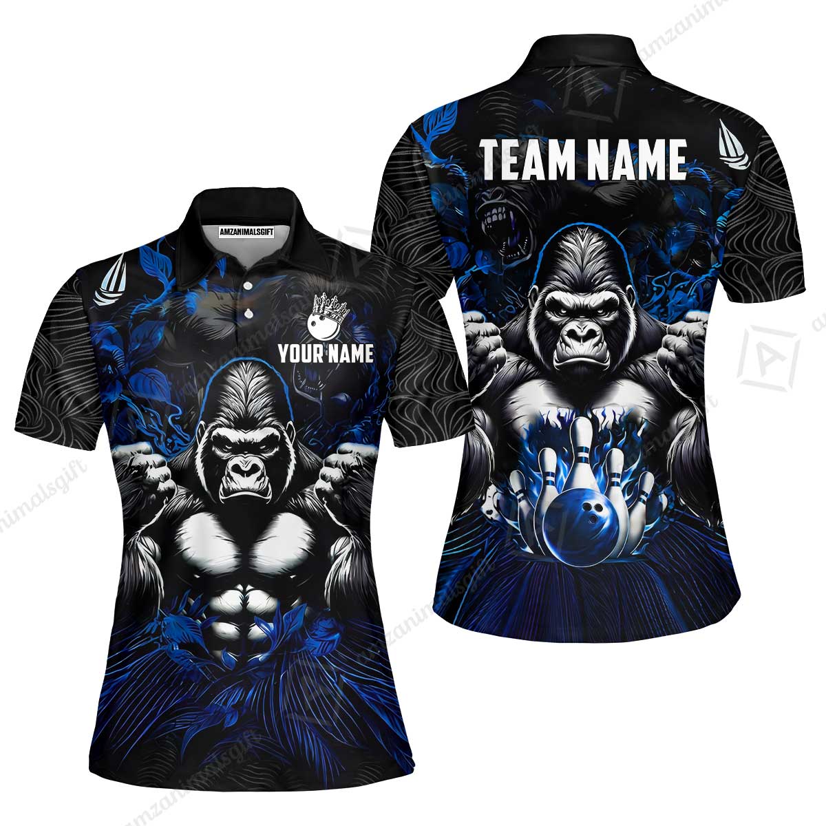 Custom Bowling Jersey Polo Shirt, Furious Gorilla Mascot, Custom Bowling Jersey Team Shirt For Players With Name & Team Name