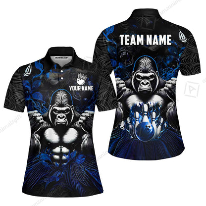 Custom Bowling Jersey Polo Shirt, Furious Gorilla Mascot, Custom Bowling Jersey Team Shirt For Players With Name & Team Name