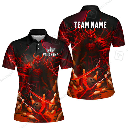 Custom Bowling Jersey Polo Shirt, Fiery Samurai Strike, Custom Bowling Jersey Team Shirt For Players With Name & Team Name